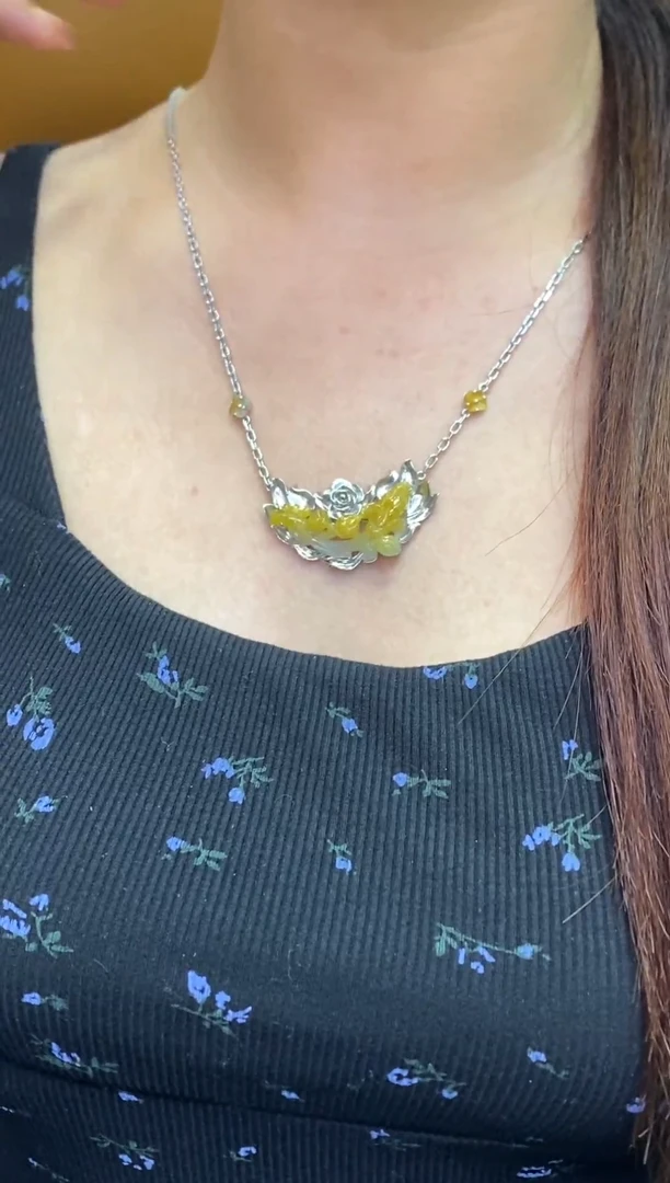 颈饰银S925镶嵌翡翠净货14984