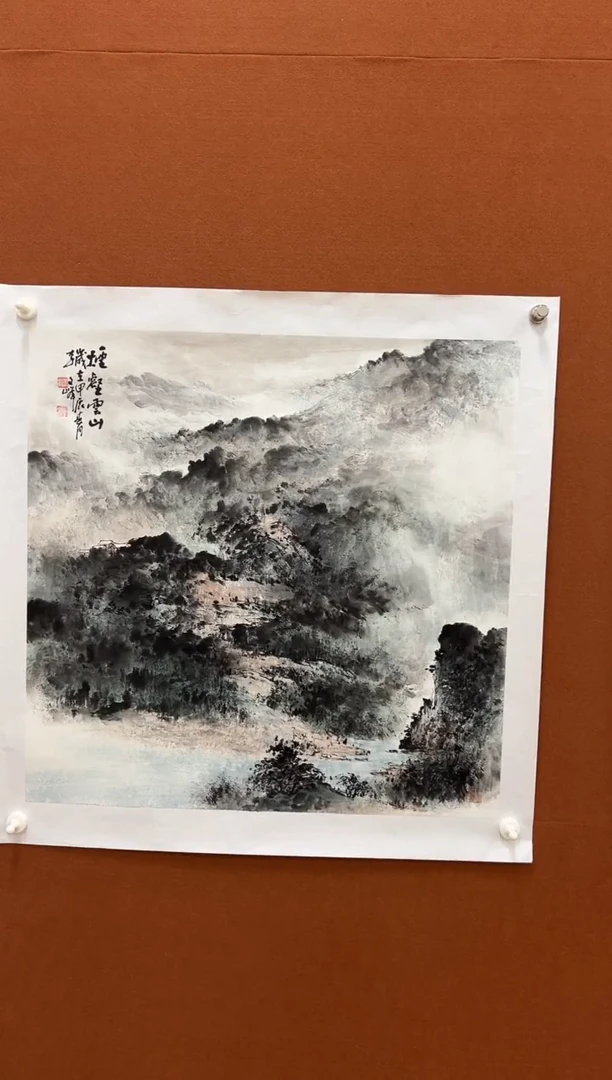 国画李文峰四尺斗方浅降山水