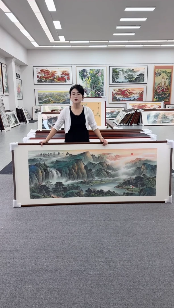 国画手绘  219*88  旭日东升
