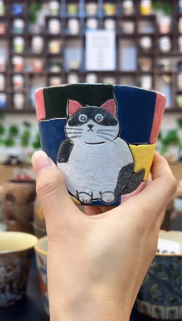 手工手绘猫咪猪口杯