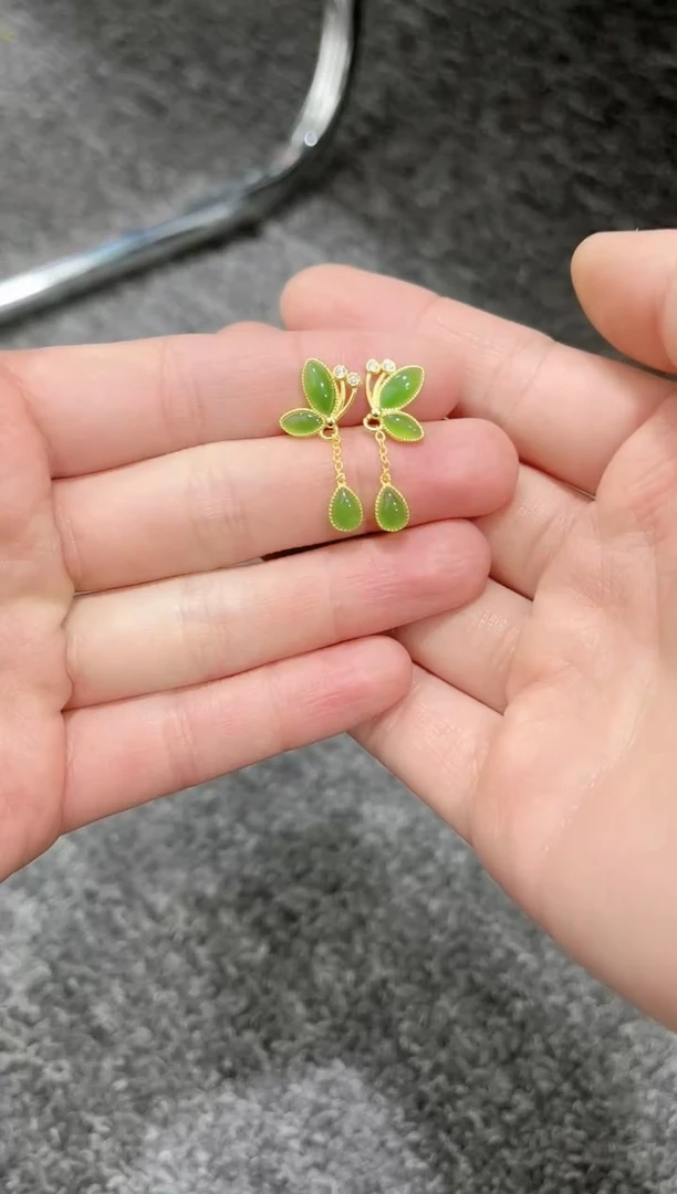 【闪购商品】和田玉耳饰银S925镶嵌耳坠kk