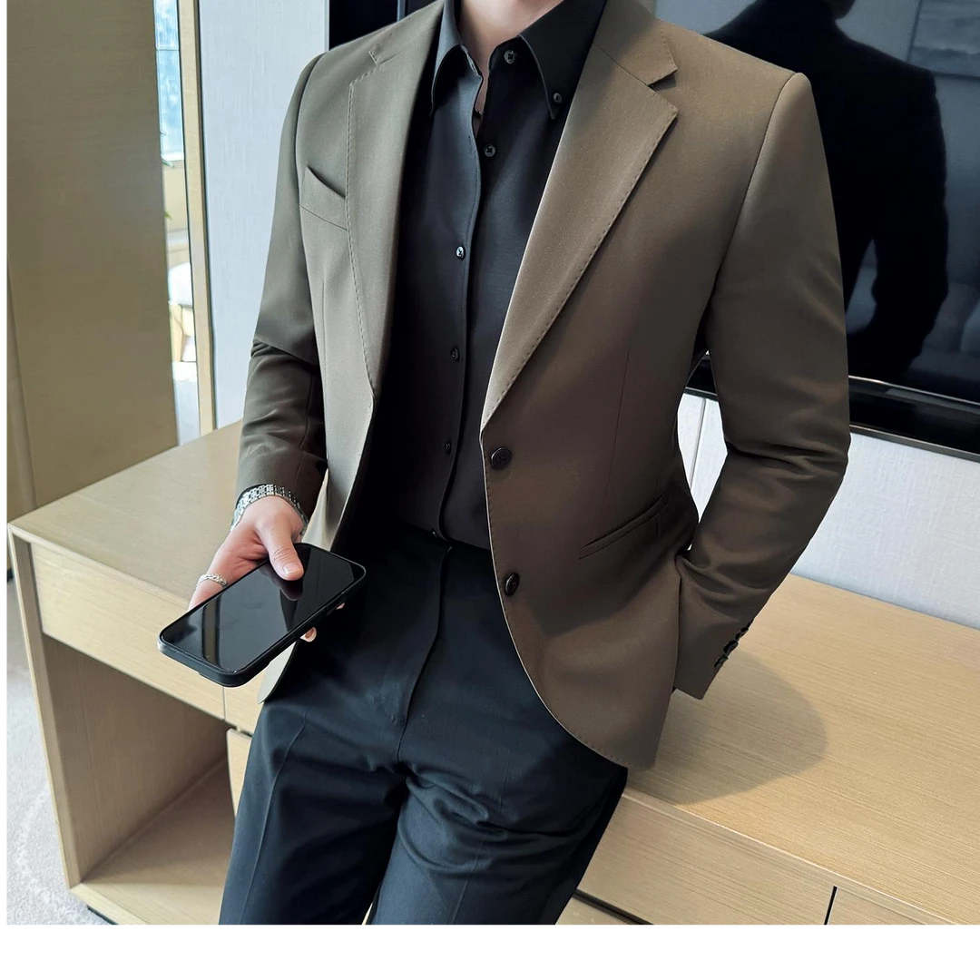 灏吉弧小西装外套男士2025新款秋季单西上衣高级感商务痞帅休闲