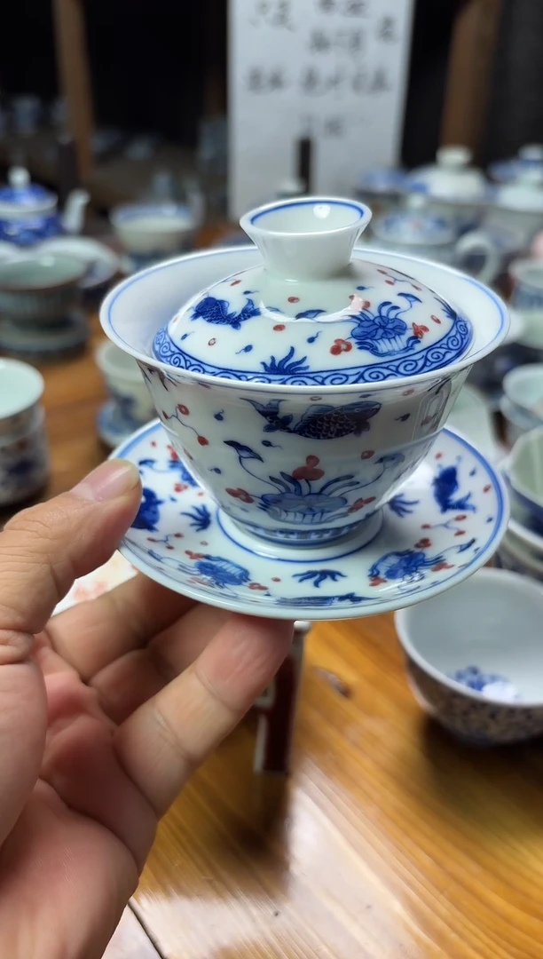 摆件陶瓷茶杯茶具三才盖碗