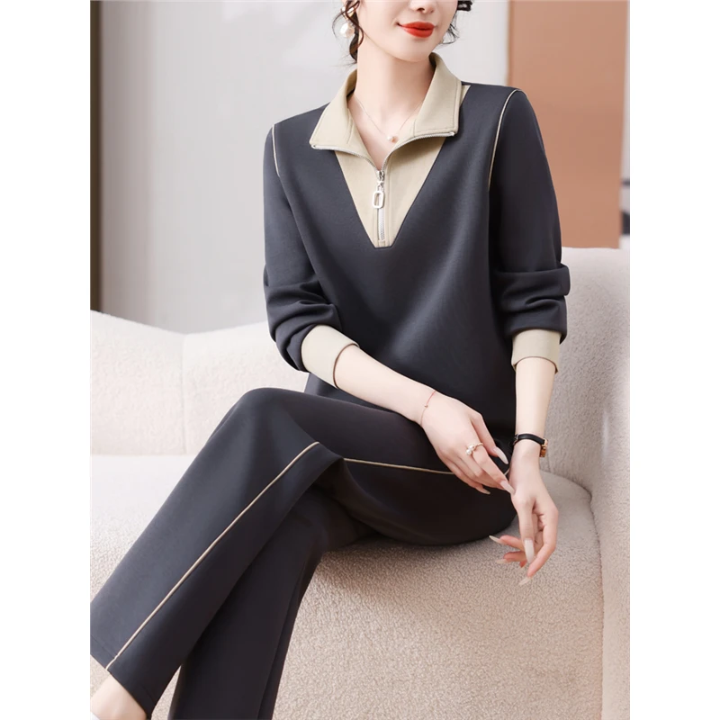 运动服套装女春秋2025新款妈妈长袖外套时髦减龄休闲跑步两件套潮