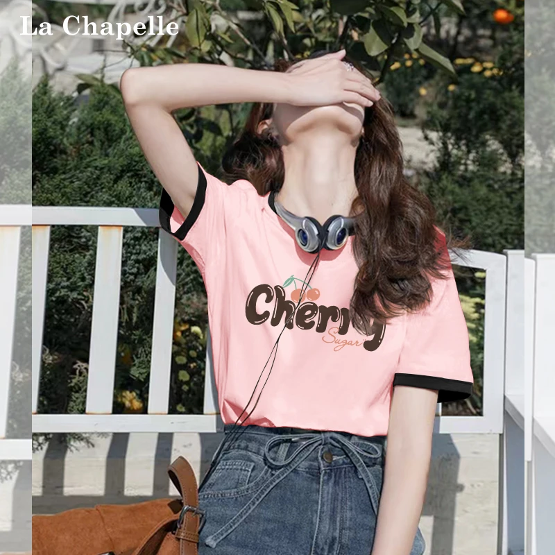 拉夏贝尔短袖T恤女款爆款2025新款春游出行衣服小众洋气休闲装潮