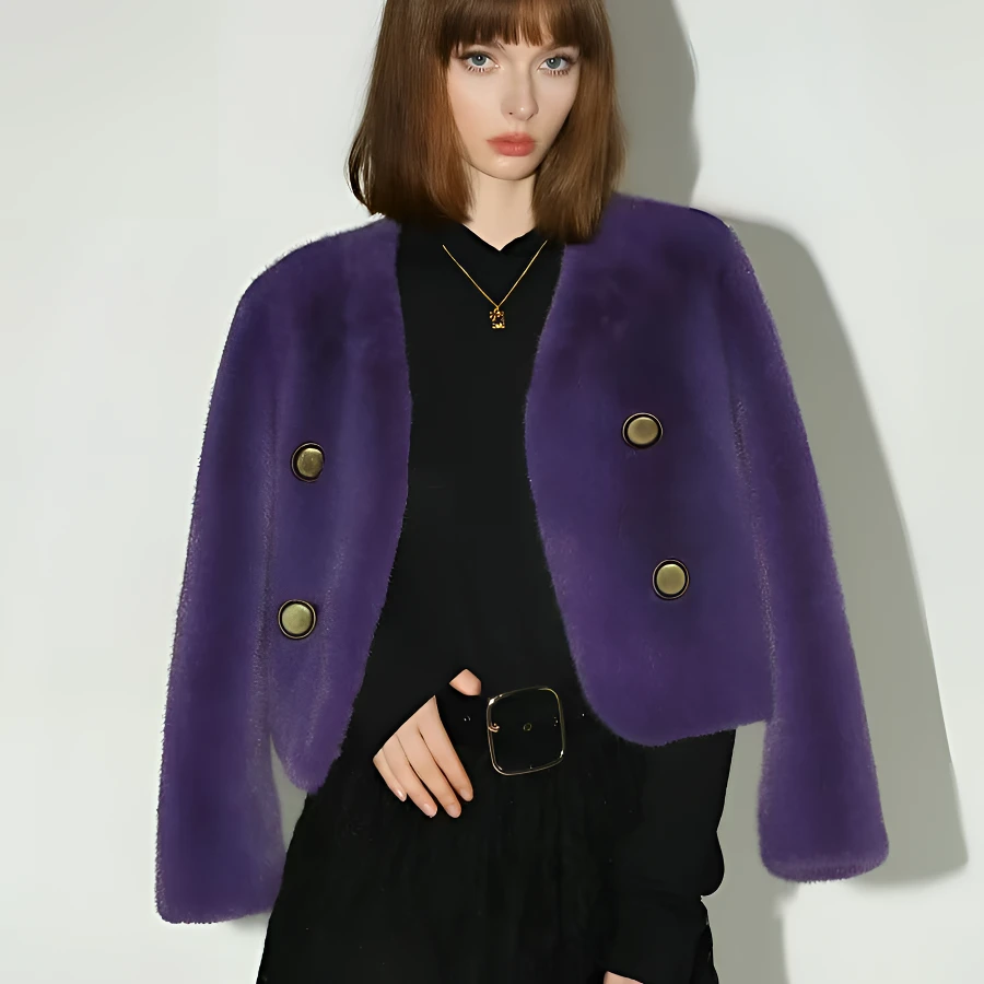 法式千金风金属扣金标环A草草外套