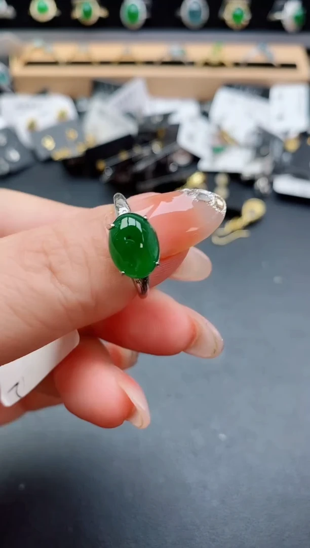银S925镶嵌戒指翡翠1