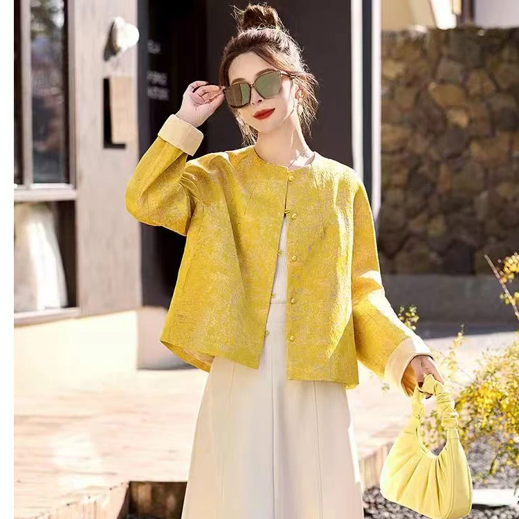2025春季春游新款新中式外套人丝提花减龄上衣短款时尚复古中国风