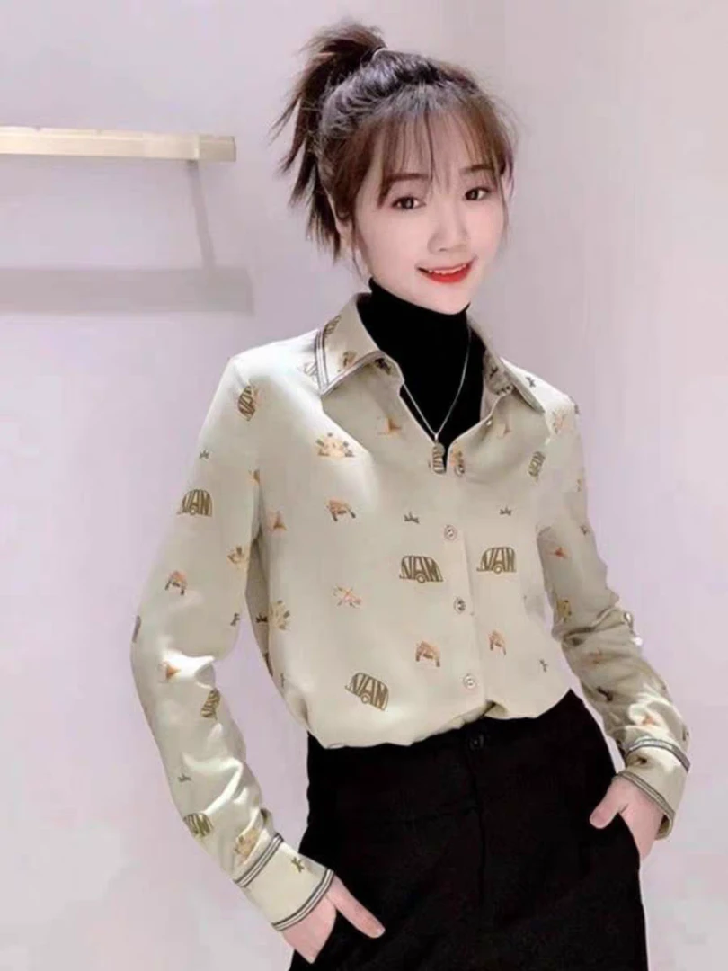 秋季衬衣洋气时尚蔻菲图2025年春秋装Polo领碎花衬衫气质炸街女装