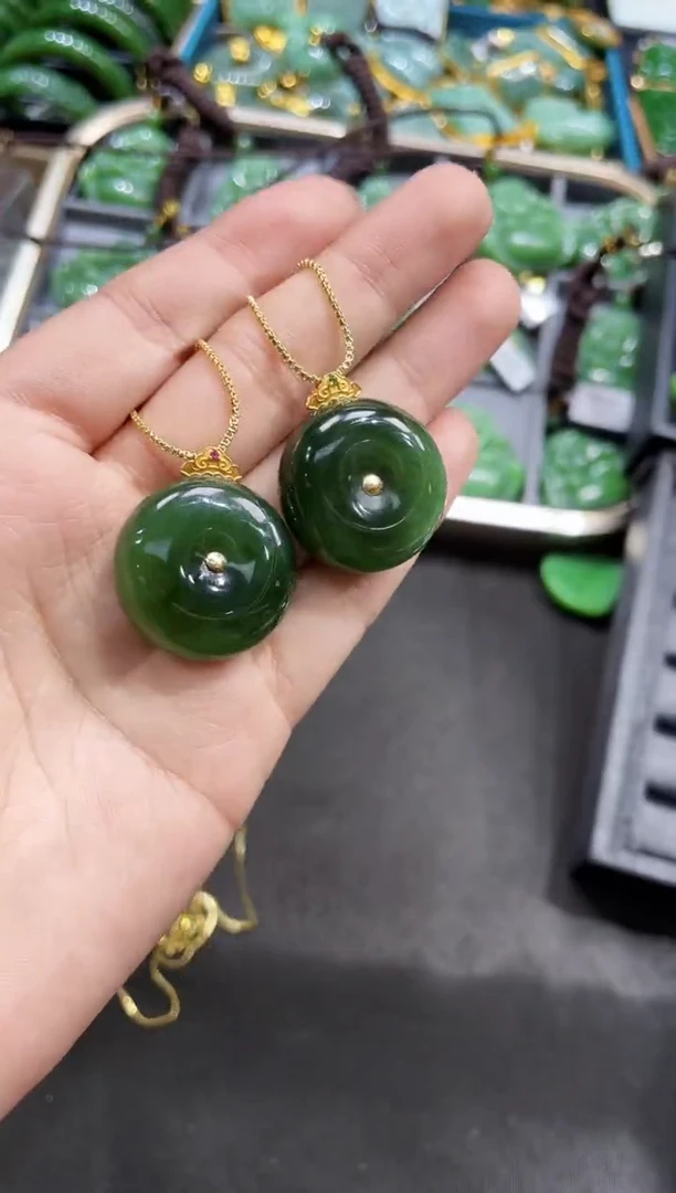 【闪购商品】和田玉吊坠18K金镶嵌30MM 多样性发一