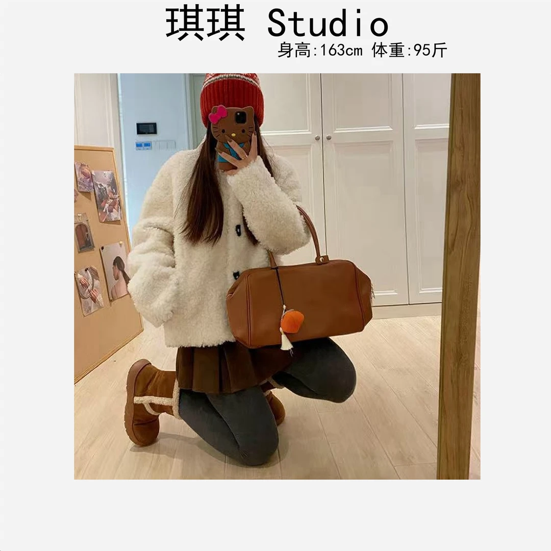 冬季新款潮流气质时尚单排牛角袖扣显瘦减龄百搭毛毛外套66531-C