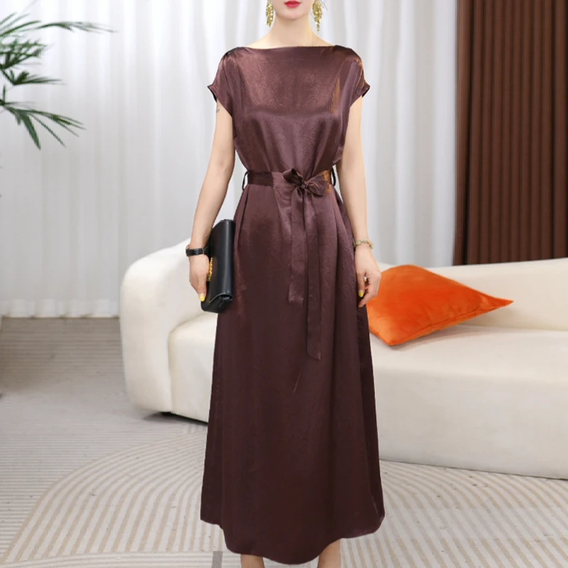 2025夏季新款法式气质连衣裙长短款一字醋酸女士长裙（37领圈踩线）