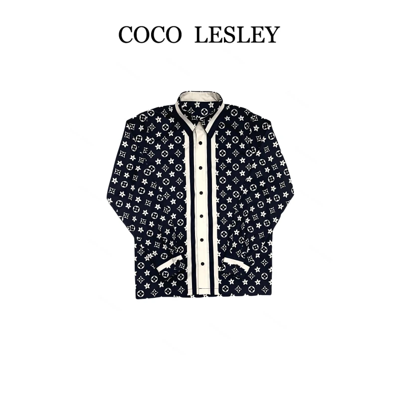 COCO LESLEY 时尚百搭潮流街头满印长袖衬衫7775