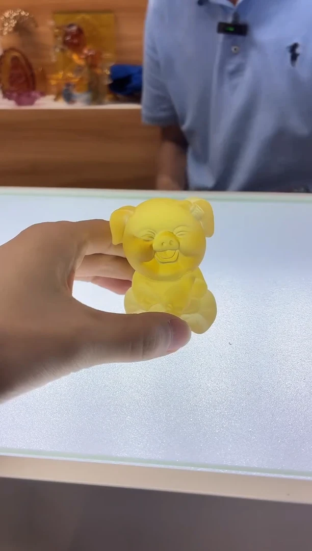 琉璃手工艺品古法琉璃茶宠小猪金色