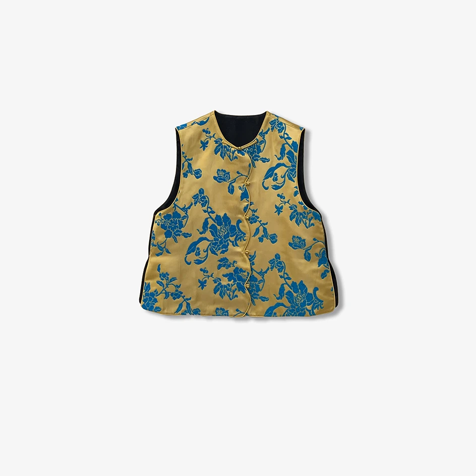 素心【又见长安】 琉璃漳缎提花立体绒感复古对襟马甲