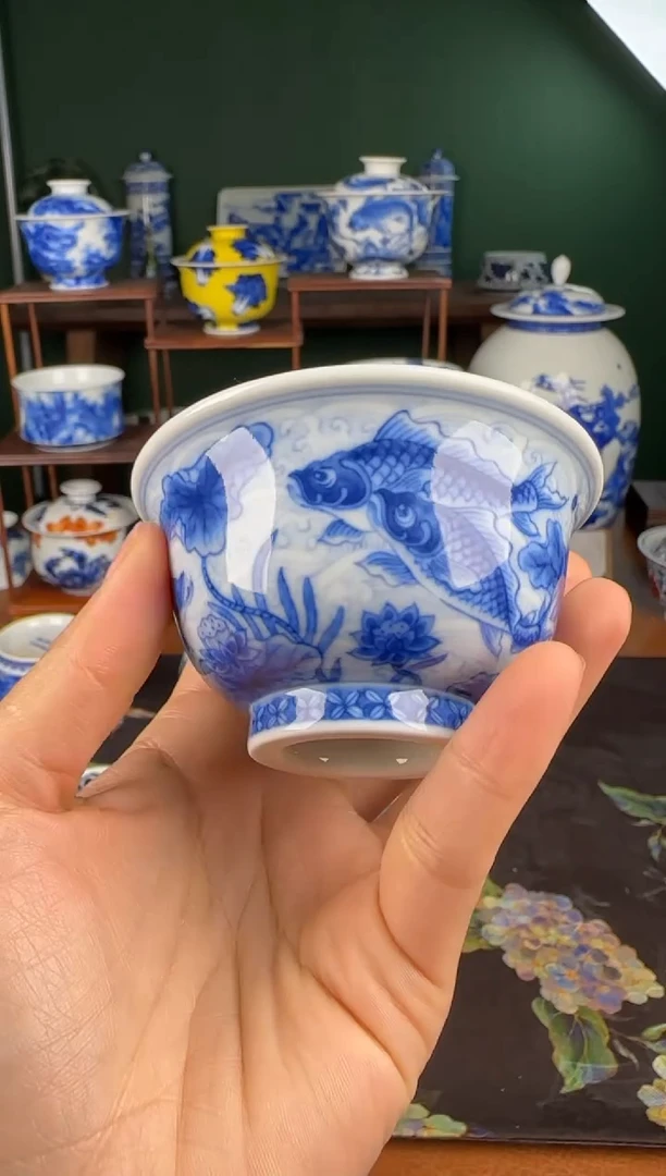 杯望月怀古。鱼藻淡海水小压手杯