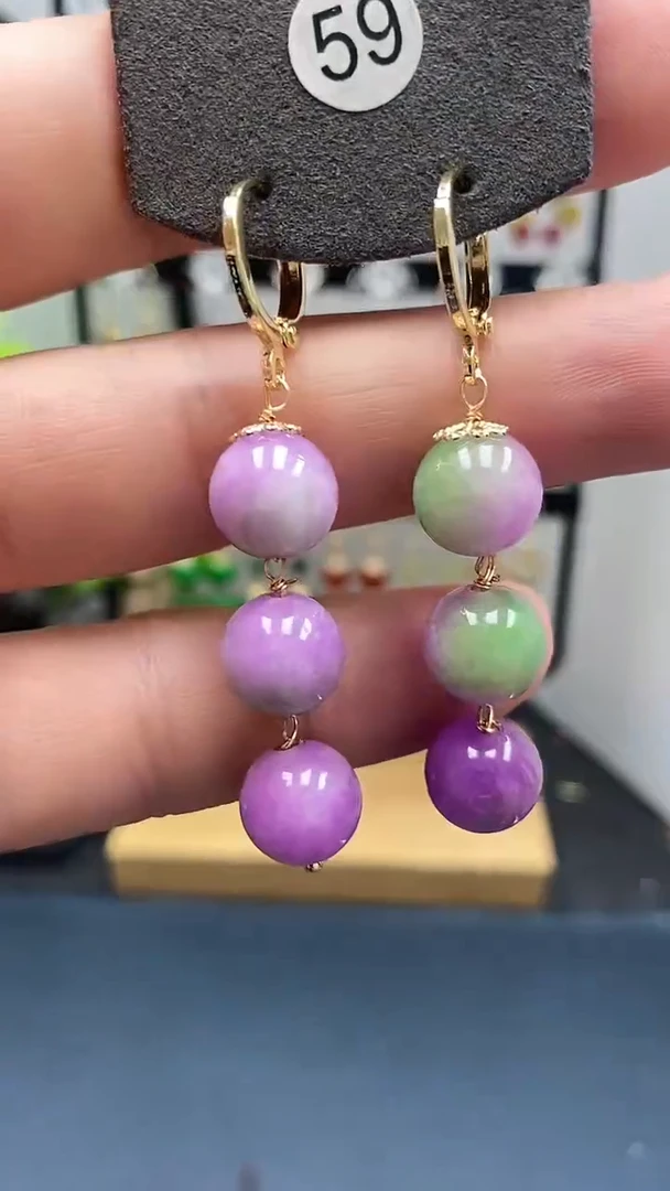 翡翠银S925镀金镶嵌耳饰尺寸10mm耳扣连珠00