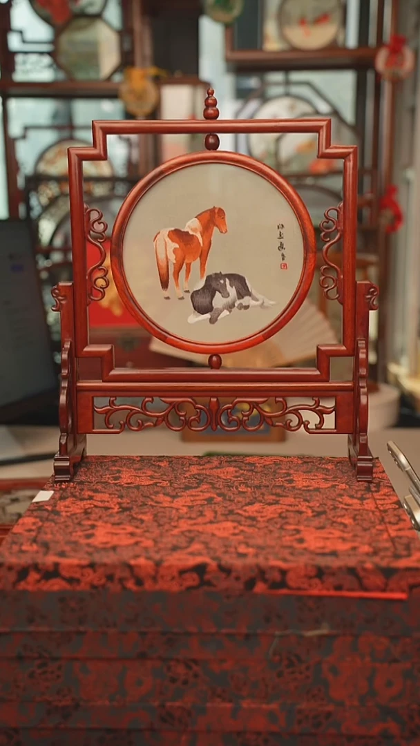 扇子五福架 苏绣双面绣五福架 35乘41