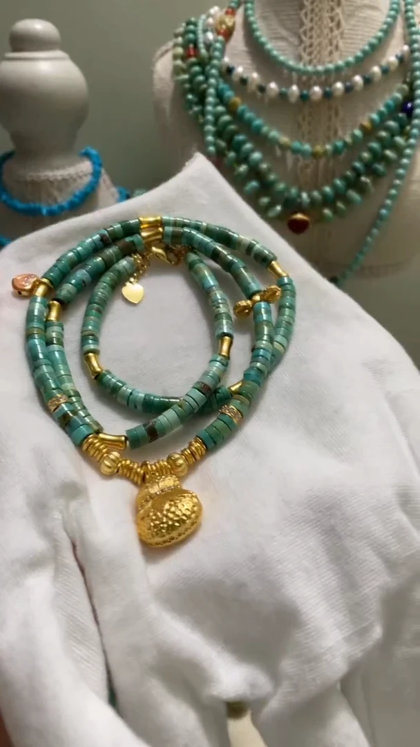 未镶嵌绿松石珠宝半成品4mm+直切设计款项链