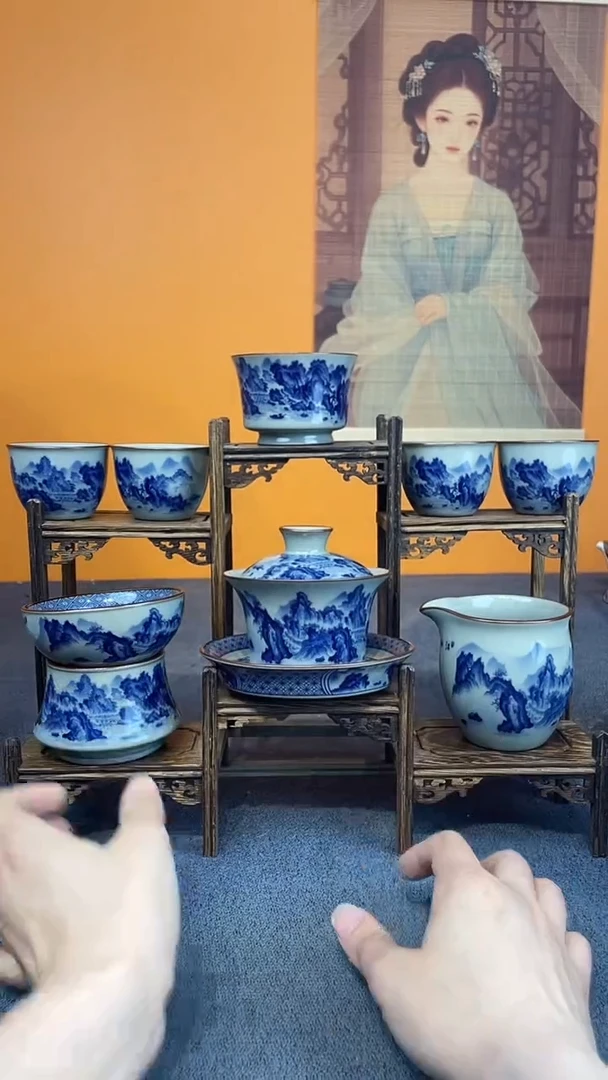 陶瓷景德镇釉下青花八件套＋壶