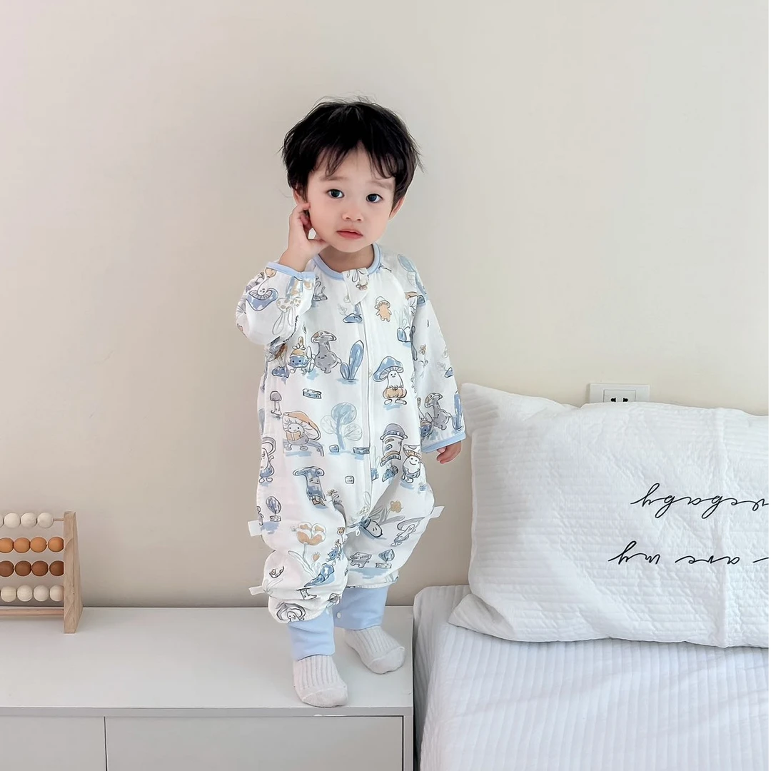 贝梦宁新品双层七分袖男宝婴幼儿宝宝薄棉睡袋分王叔家的宝宝睡袋