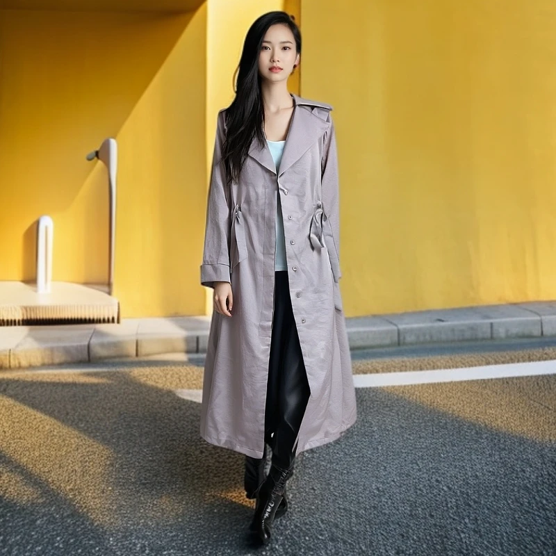 FY003风衣气质显瘦纯色西装领风衣中长款韩版休闲薄款