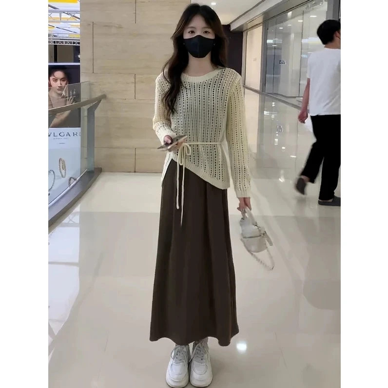 原创早秋新款不规则衣服镂空针织衫女生韩系衣服慵懒风垂感罩衫
