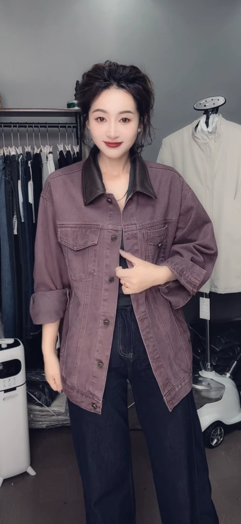 复古休闲夹克质感帅气拼接宽松牛仔外套88063#