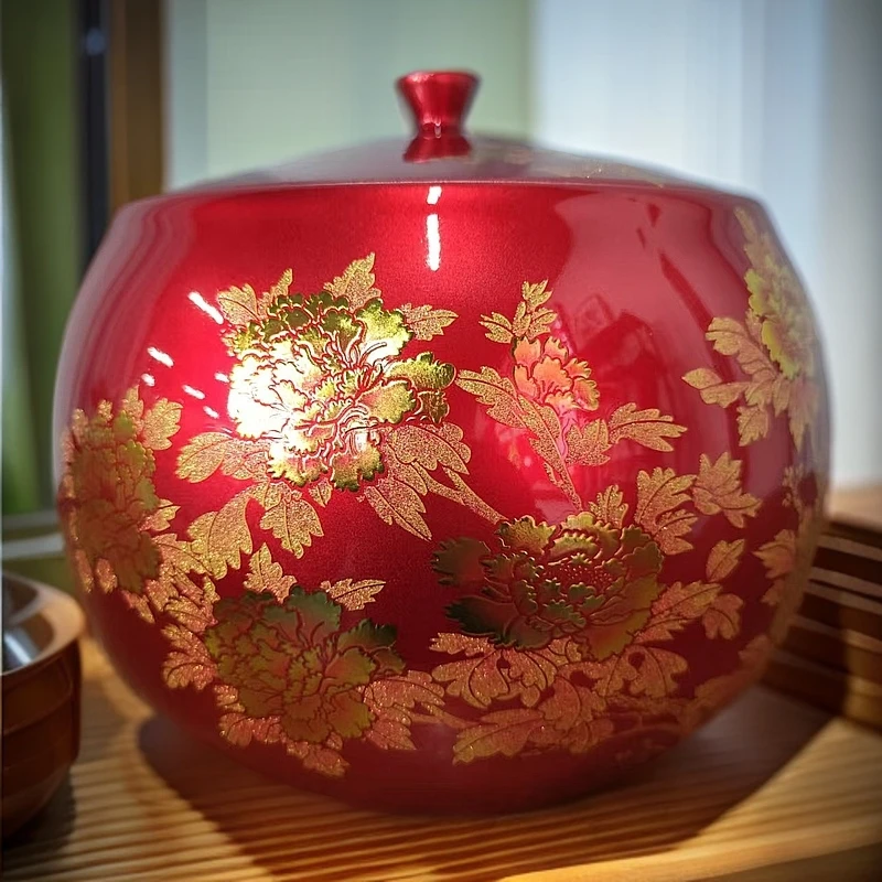 【厂长专属】粉彩红釉花开富贵水风缸