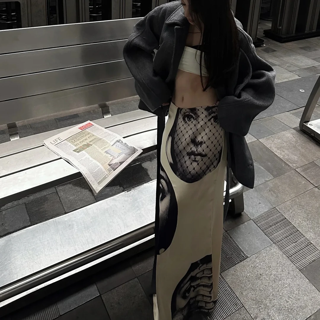 【Gis辣妹】054美术人像印花低腰半身裙网红时尚秋季ins