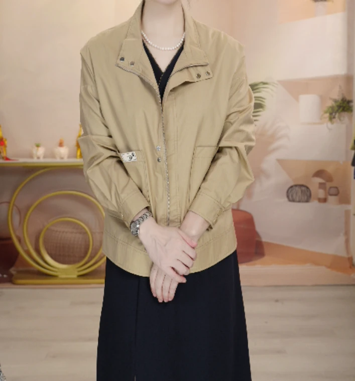 Y690 秋季短外套宽松黄色卡其色男女通用上衣常规款短款