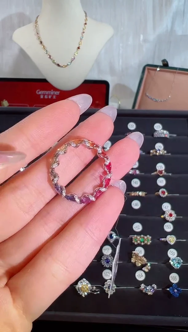 彩色蓝宝石戒指18K金镶嵌BR11243#-W#121