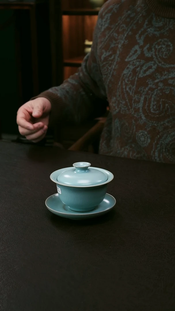 【闪购商品】其他汝官窑精品三才小元宝盖碗10