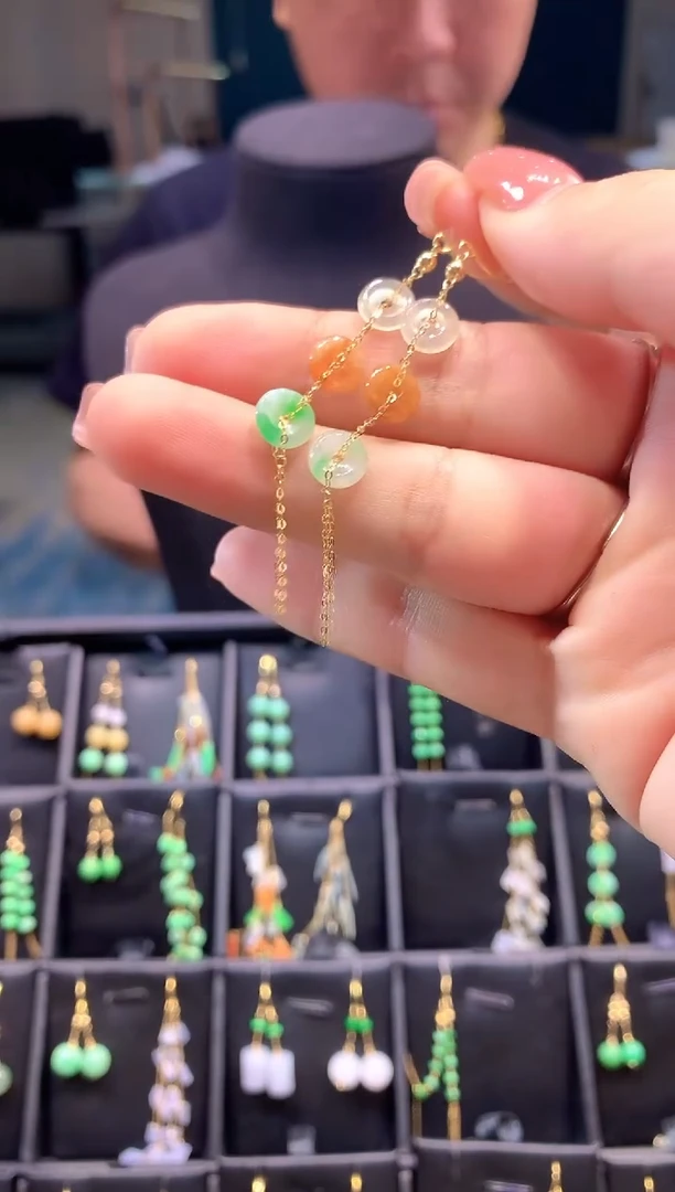 【闪购商品】翡翠耳饰18K金镶嵌a901 时尚 zjh
