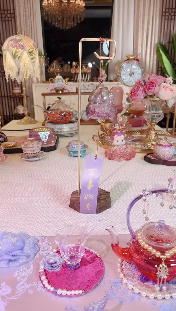 古法琉璃紫色风铃+支架--看图