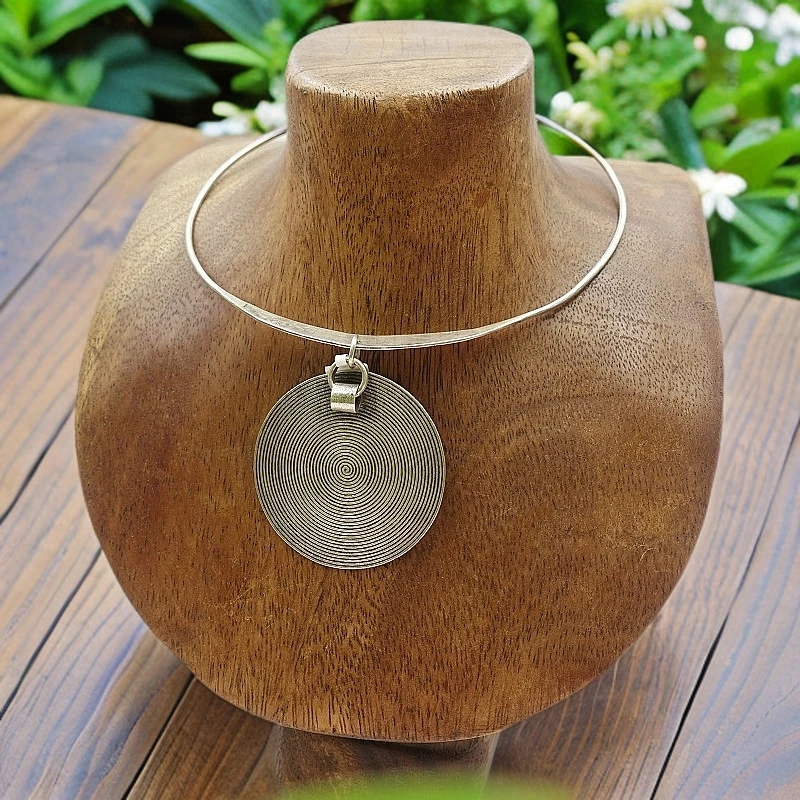 坠链均925银 泰国纯手工原创设计银制品S925银圆形复古民族风项链