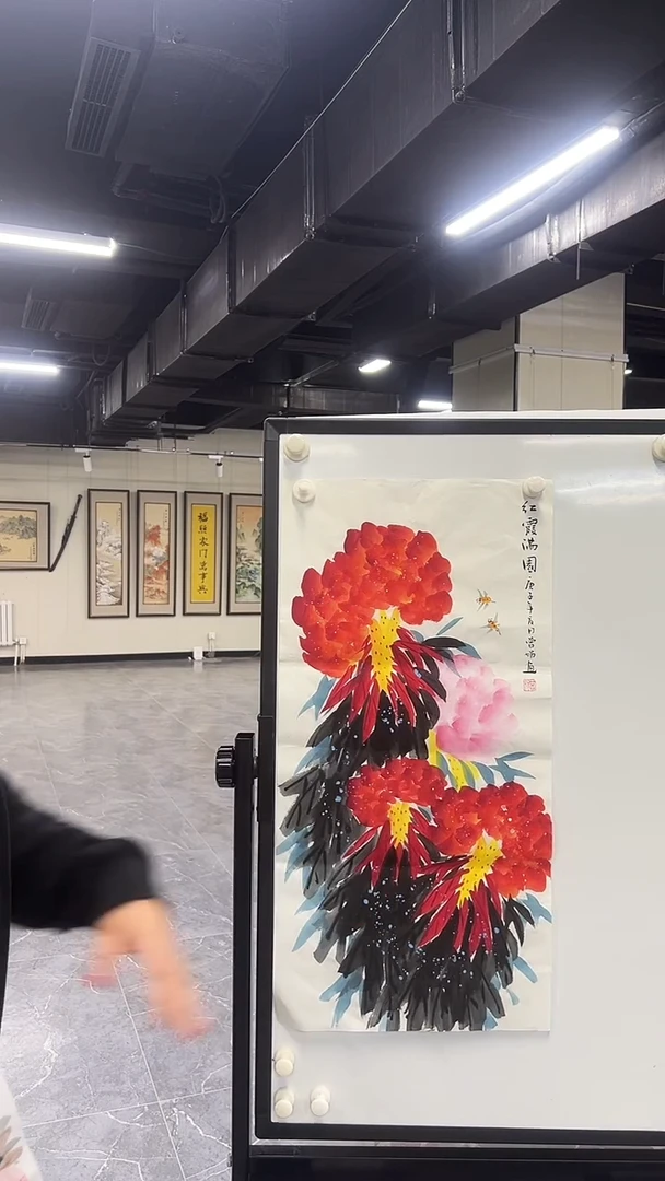 国画手绘鸡冠花作品