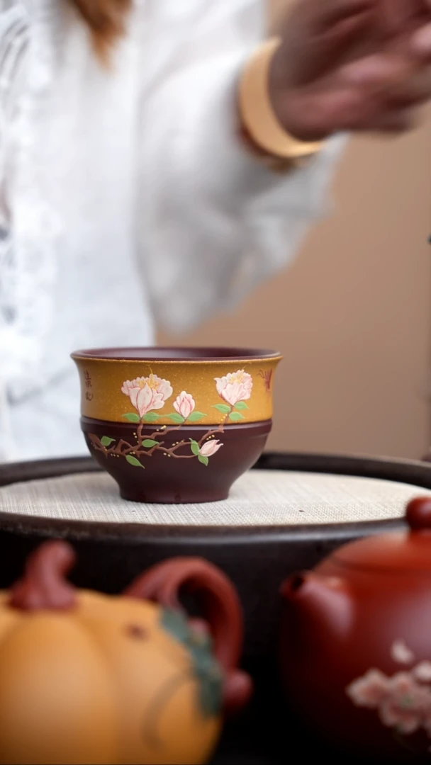 茶壶紫砂黄金段双色玉兰杯