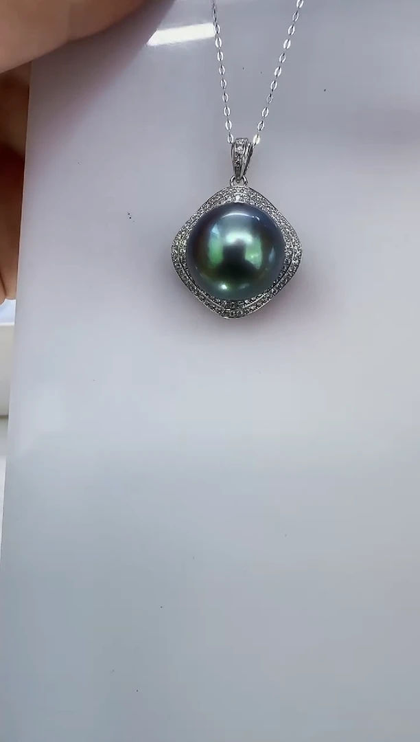 银S925镶嵌海水珍珠DA海水大溪地吊坠15-16 y256