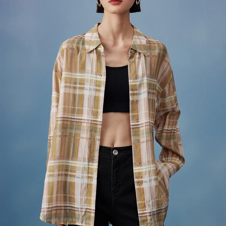 【曼德诗】衬衫女夏季垂感亲肤休闲衬衣宽松显瘦薄款长袖M330002