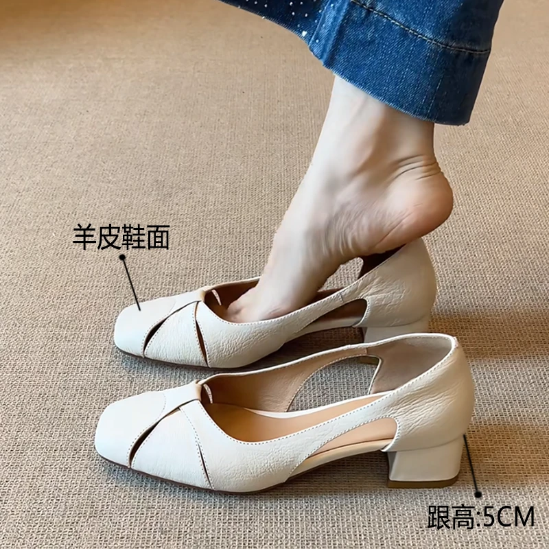 【香港轻奢Sakurano&樱央】羊皮版法式复古气质方头绝美凉鞋不累