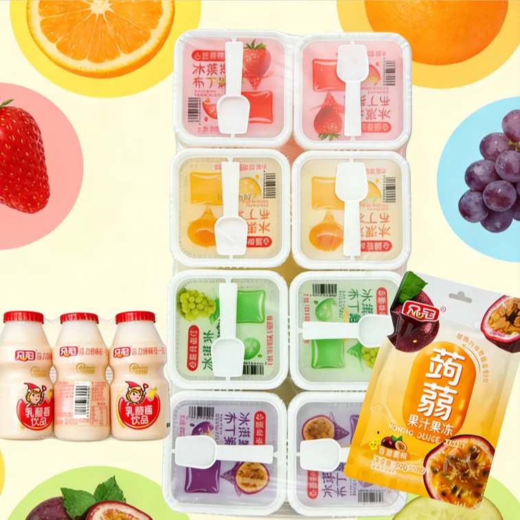 1000克4种口味冰淇淋布丁果冻4瓶乳酸菌饮料10小袋蒟蒻果冻组合