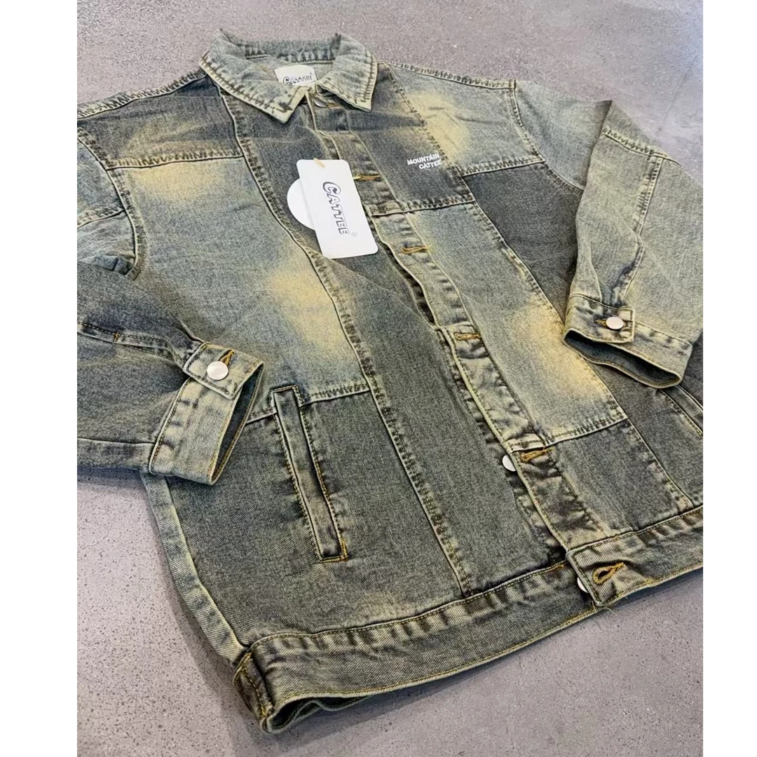 美式复古设计感拼接宽松牛仔外套男女同款