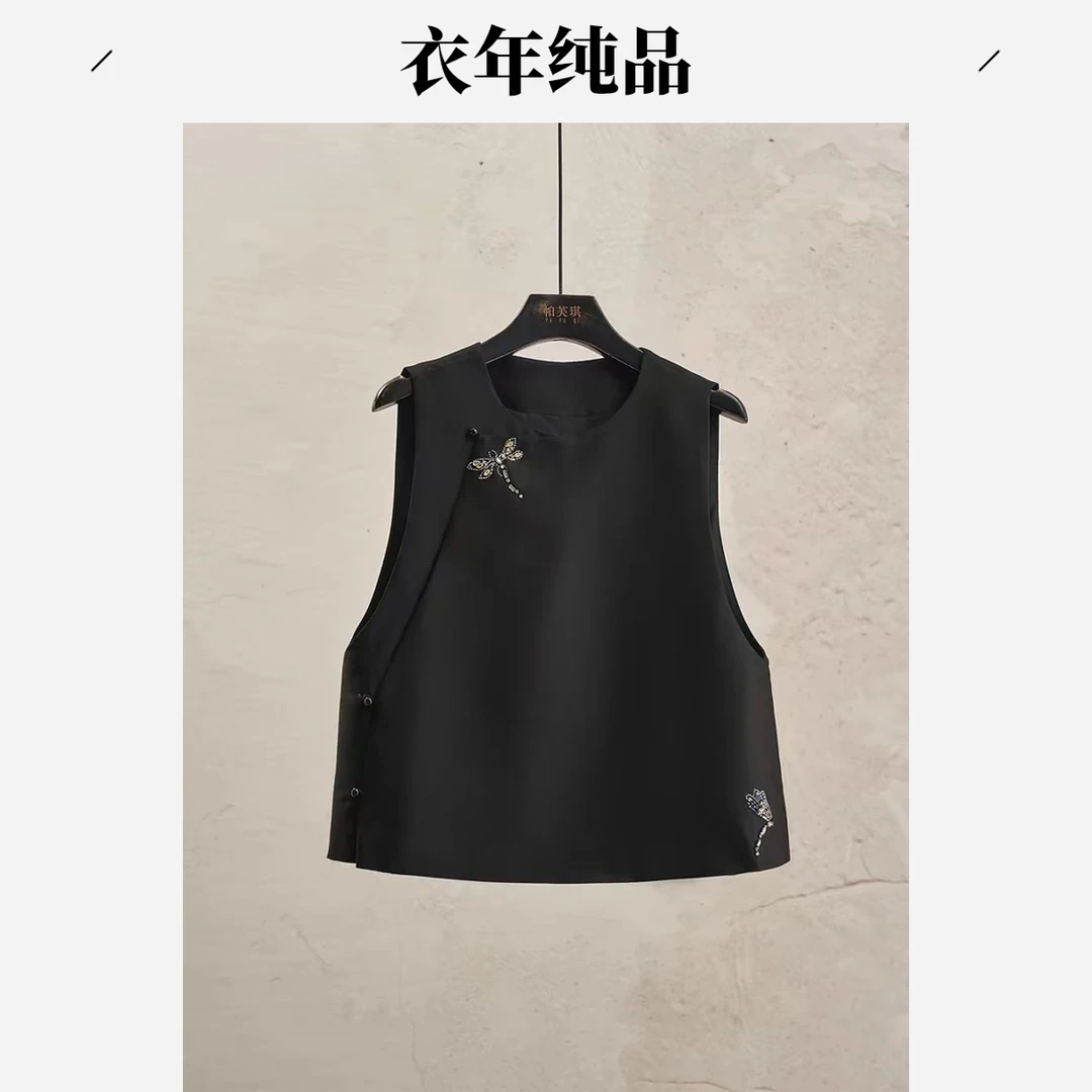 黑色简约气质减龄重工国风马甲女春夏新款大码时尚轻奢新中式马甲