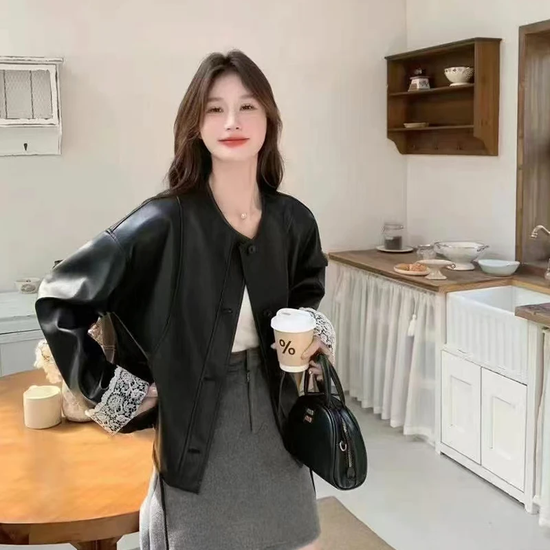 韩系时尚设计感袖口蕾丝拼接短外套女2025春季新款休闲夹克上衣