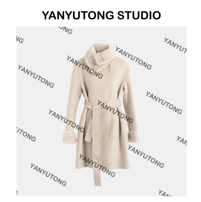 YANYUTONG 【安娜】 赫本风貂毛交叉立领双面呢大衣 TT0182