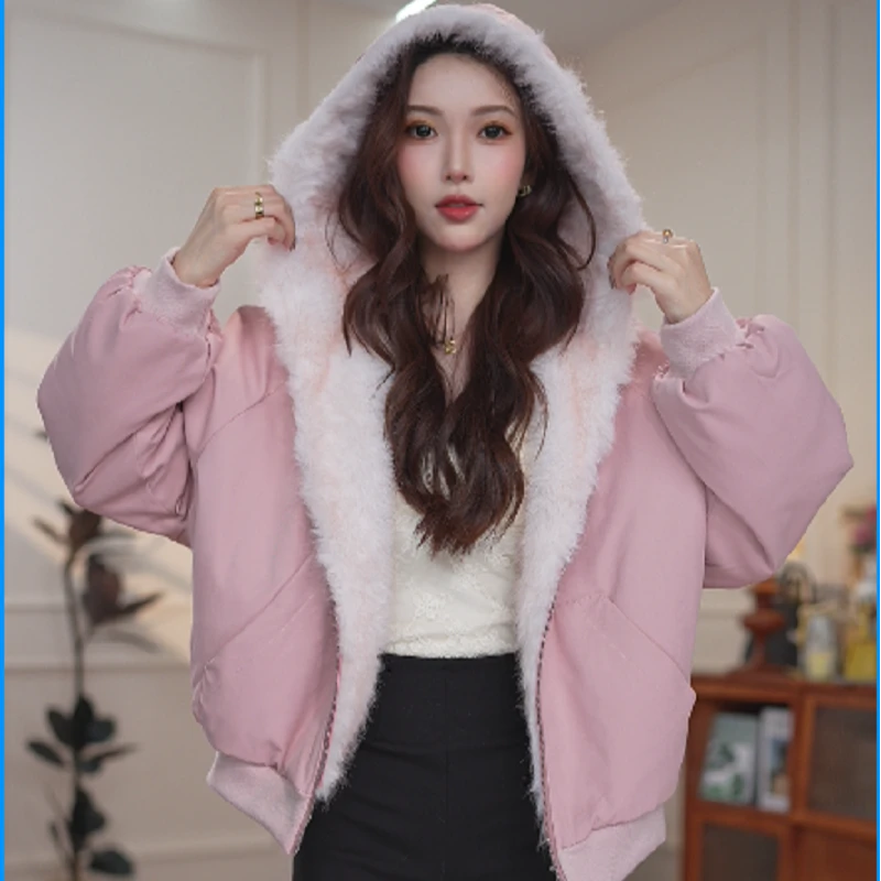 【妍妍】连帽韩版加厚外套短款休闲常规款宽松宽松型毛领Z0047