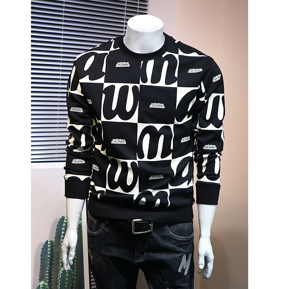 保登皮兹秋季新款卫衣男秋冬款印花圆领潮流加厚男士秋加绒加厚