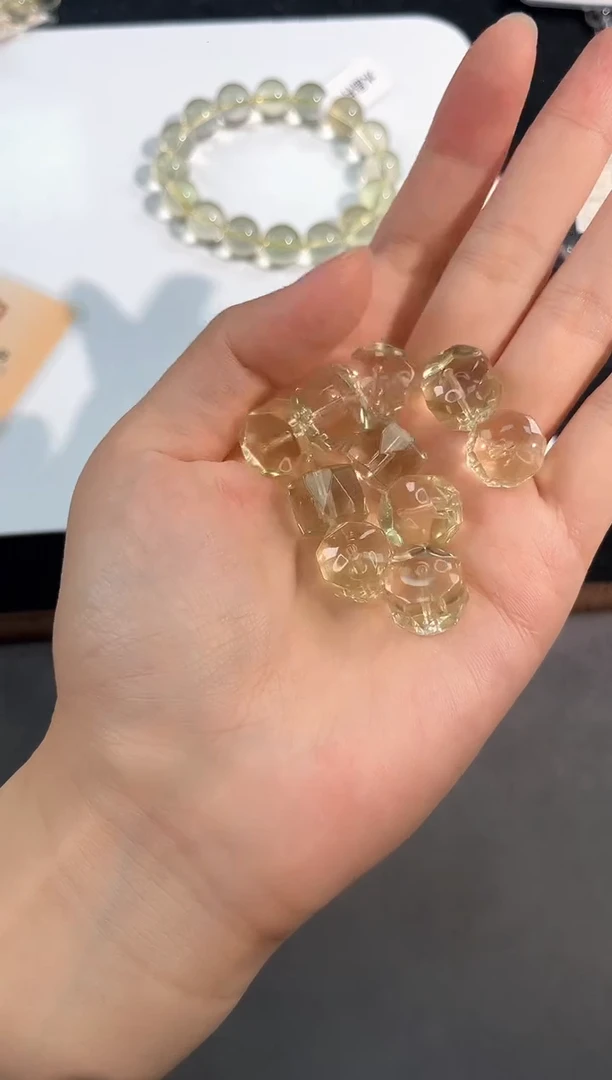 水晶手链未镶嵌15号利姆利亚黄水切面车轮单颗配件14mm