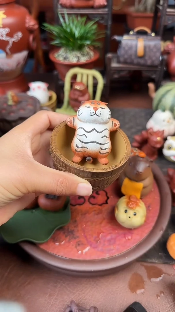 紫砂茶宠紫砂虎+盆